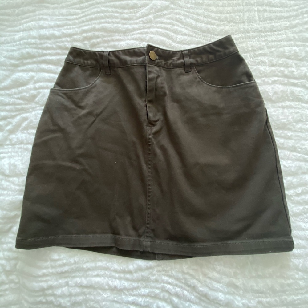 Olive green mini skirt